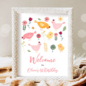 ウェルカムサインリトルチックファーム納屋周囲の庭誕生日 ポスター