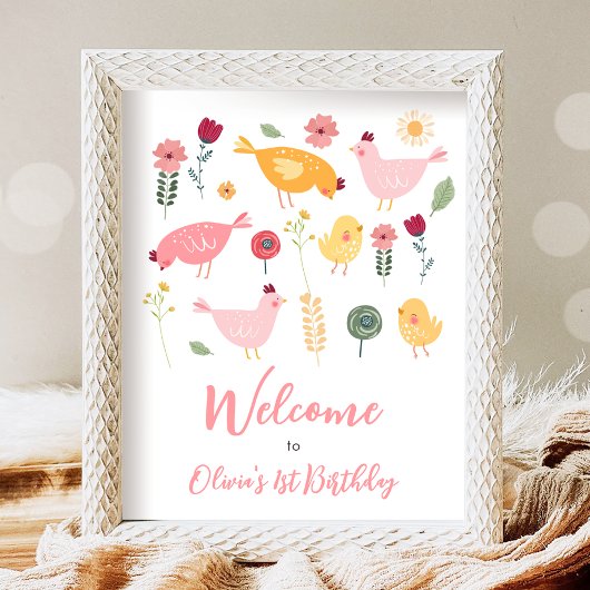 ウェルカムサインリトルチックファーム納屋周囲の庭誕生日 ポスター