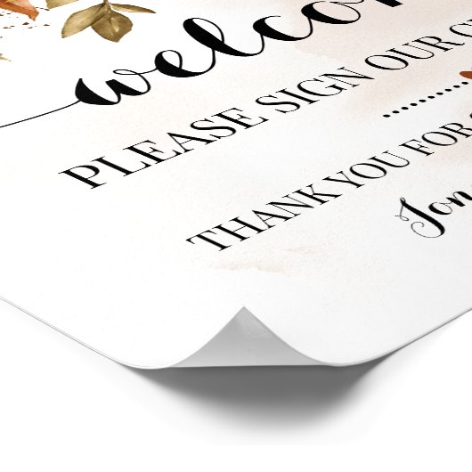 ウェルカムサイン私たちのゲストブック秋の結婚式シャワー ポスター (角)