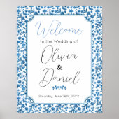 ウェルカムサイン結婚ズチンツブルーフローラディティ ポスター (正面)