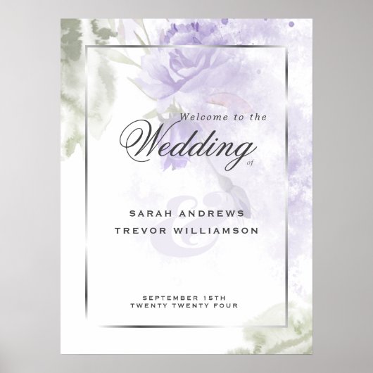 ウェルカムサイン美素朴しい薄紫紫バラ ポスター (正面)