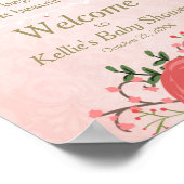 ウェルカムサイン赤ちゃんシャワー女の子ピンクと金ゴールドフローラ ポスター (角)
