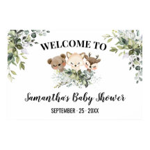 ウェルカムサイン赤ちゃんシャワー森林動物ポスター