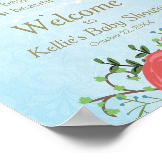 ウェルカムサイン赤ちゃんシャワー男の子ですブルーフローラ ポスター (角)