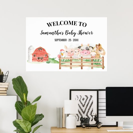 ウェルカムサイン赤ちゃんシャワー農場赤ちゃん動物ポスター ポスター (ホームオフィス)