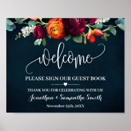 ウェルカムサイン お客様のゲストブック ワインネイビーウェディング ポスター