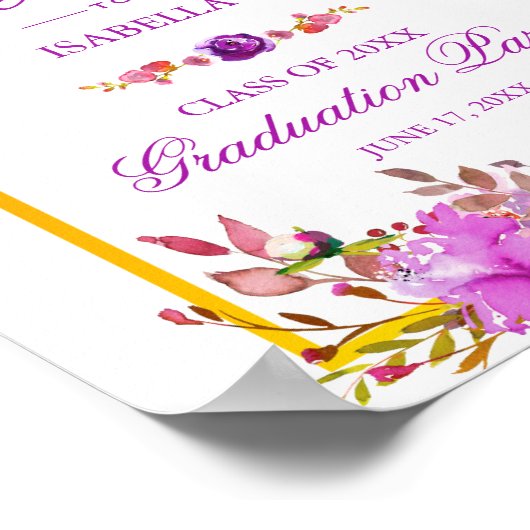 ウェルカムサイン |シックエレガント金ゴールドパープルフローラ ポスター (角)