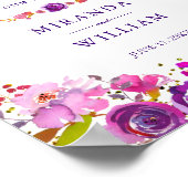 ウェルカムサイン |シックエレガント金ゴールドパープルフローラ ポスター (角)