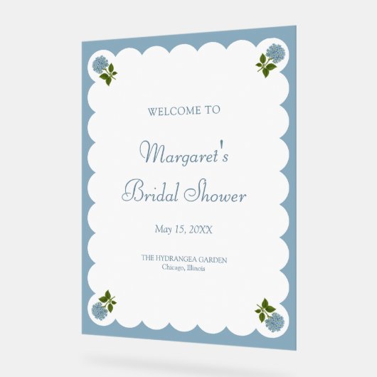 ウェルカムサイン ブライダルシャワー ダスティーブルー ハイドランジア アクリルサイン (傾斜)