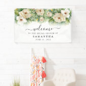 ウェルカムサイン ブライダルシャワー 花 白 マグノリア 名前 横断幕 (インサイチュ)