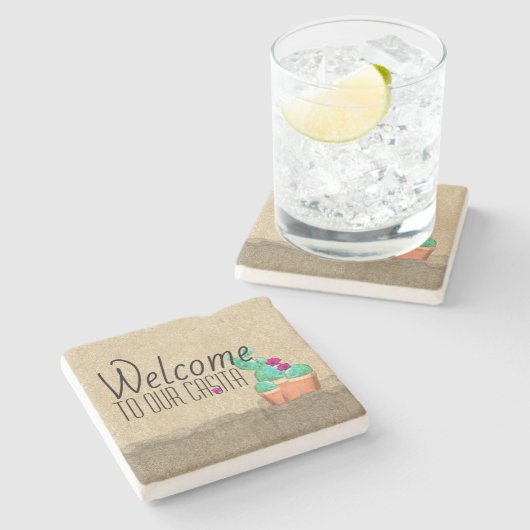 ウェルカムサウスウエストサクションサボテン両面デザイン ストーンコースター (横)