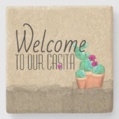 ウェルカムサウスウエストサクションサボテン両面デザイン ストーンコースター (正面)