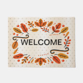 ウェルカムサンクスギビングオレンジイエロー紅葉 ドアマット (正面)