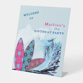 ウェルカムサーフサーフボードビーチ誕生日パーティーサイン 台座サイン