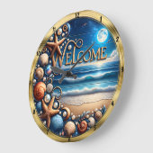 ウェルカムシーシェルスターフィッシュムーンライトビーチ ラージ壁時計 (傾斜)