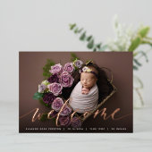 ウェルカムスクリプト | バラゴールドフォイル誕生発表 箔招待状 (立ち正面)