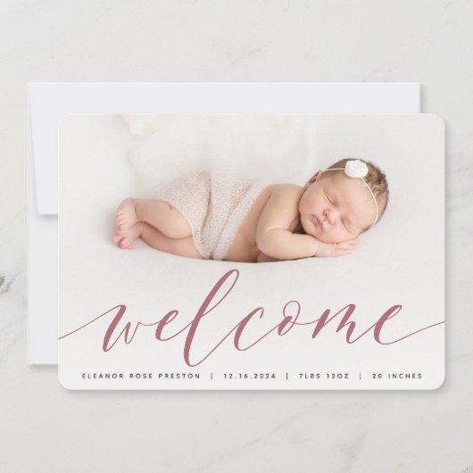 ウェルカムスクリプト |写真の誕生のお知らせ 案内状 (正面)