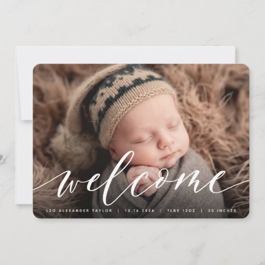 ウェルカムスクリプト |写真の誕生のお知らせ 案内状 (正面)
