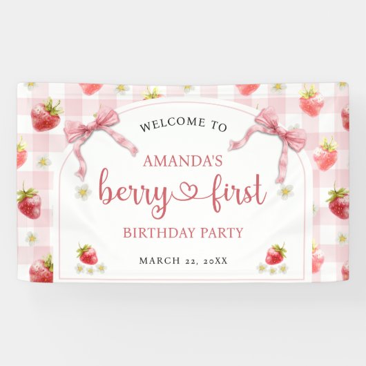 ウェルカムストロベリーベリーファースト誕生日 横断幕 (横)
