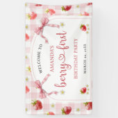 ウェルカムストロベリーベリーファースト誕生日 横断幕 (縦)