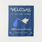 ウェルカムストーク男の赤ちゃんブルーアンドクリームタペストリー タペストリー (正面)