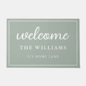 ウェルカムセージグリーンファミリーパーソナライズされた名 ドアマット (正面)