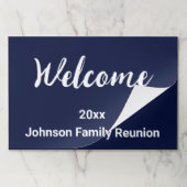 ウェルカムダークブルーとホワイトネームファミリー懇親会 ペーパーパッド (折り畳み)