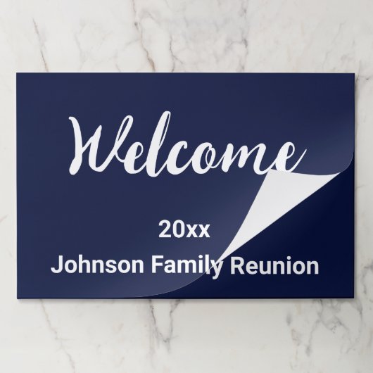 ウェルカムダークブルーとホワイトネームファミリー懇親会 ペーパーパッド (折り畳み)