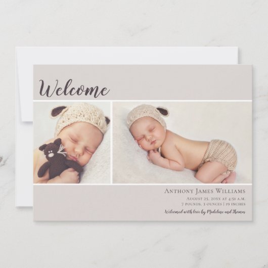 ウェルカムツーフォトベージュ色ベビー 案内状 (正面)