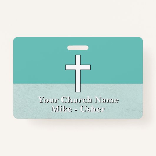 ウェルカムティール（緑がかった色）ホワイトクリスチャンチャーチアッシャー バッジ (正面)