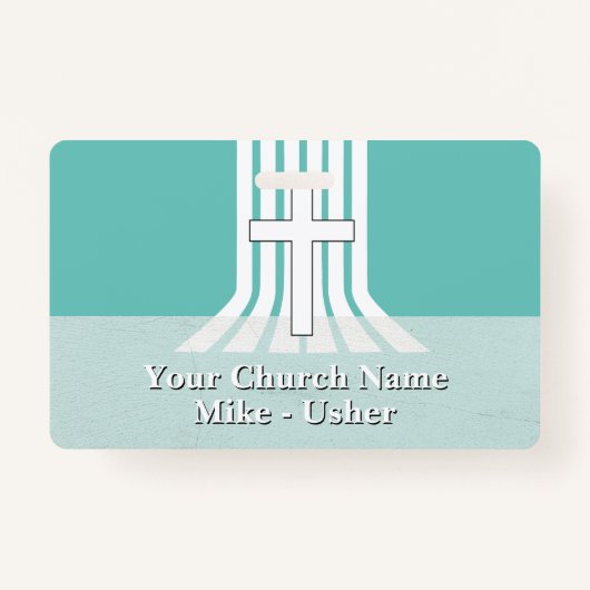 ウェルカムティール（緑がかった色）ホワイトクリスチャンチャーチアッシャー バッジ (正面)