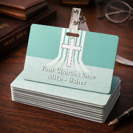 ウェルカムティール（緑がかった色）ホワイトクリスチャンチャーチアッシャー バッジ