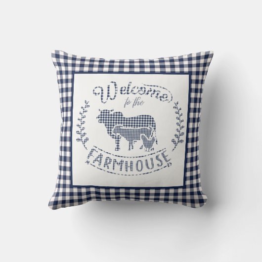 ウェルカムトゥザファームハウスブルーギンガム クッション (裏面)