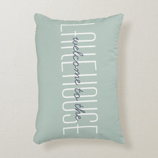 ウェルカムトゥザレイクハウス引用文グリーンホームデコール アクセントクッション (正面(垂直))