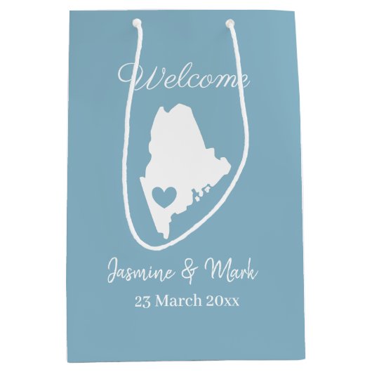 ウェルカムトゥメイン結婚式の引き出物カスタム ミディアムペーパーバッグ (正面)