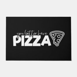 ウェルカムドアマットユービアベッターハブピザ白黒 ドアマット