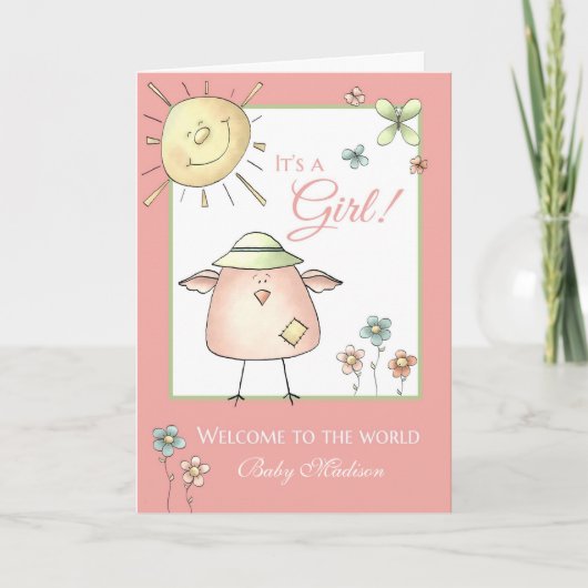 ウェルカムド娘 – 名前をカスタムするベビーおめでとう カード (正面)