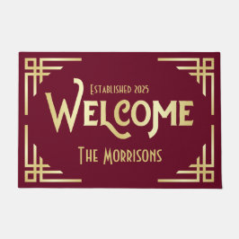 ウェルカムニューリファイドギフトアールデコ金ゴールドブルゴーニュ ドアマット