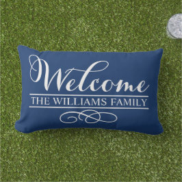 ウェルカムネイビーカスタムルの姓 ランバークッション