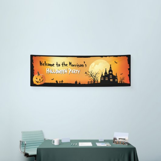 ウェルカムハローウィンパーティ不気味ハ幽霊のよく出るウス 横断幕 (トレードショー)
