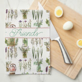 ウェルカムハーブとティーポットキッチンディッシュタオル キッチンタオル (四つ折り)