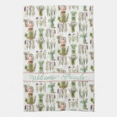 ウェルカムハーブとティーポットキッチンディッシュタオル キッチンタオル (縦)