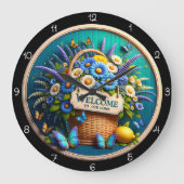 ウェルカムバスケットバタフライウォールクロック ラージ壁時計 (正面)