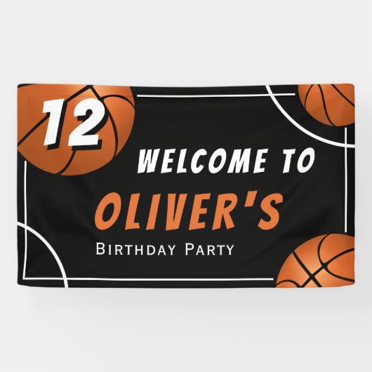 ウェルカムバスケットボールスポーツ子供の誕生日パーティー 横断幕 (横)