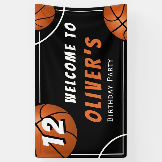 ウェルカムバスケットボールスポーツ子供の誕生日パーティー 横断幕 (縦)