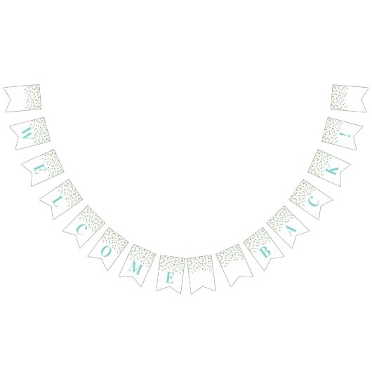 ウェルカムバックバナーターコイズ金ゴールド紙吹雪 バンティングフラッグ (全)