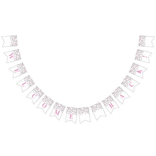 ウェルカムバックバナーピンクブラック紙吹雪 バンティングフラッグ (全)