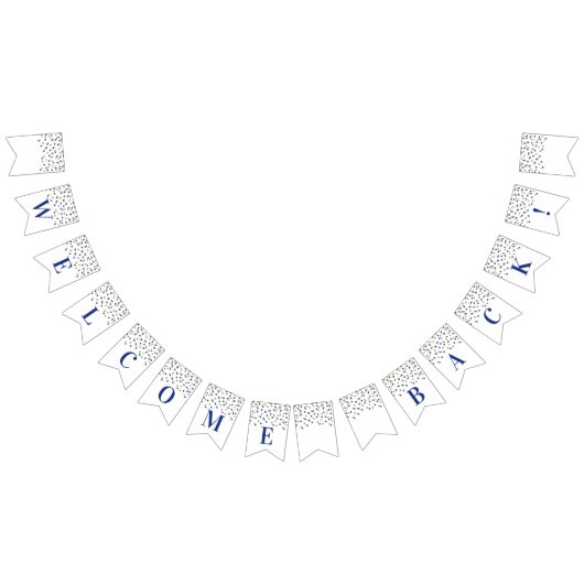 ウェルカムバックバナーブルー金ゴールド紙吹雪 バンティングフラッグ (全)