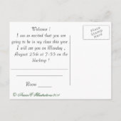 ウェルカムバック先生フクロウ緑はがき ポストカード (裏面)