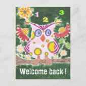 ウェルカムバック先生フクロウ緑はがき ポストカード (正面)